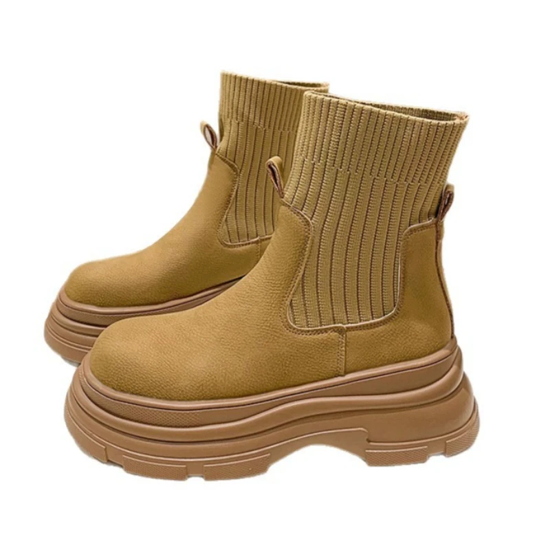 CICIYANG Women's Chelsea Ankle Boots 2026 Autumn New Knitting Slimming Effect Fashion Chunky Platform Plus Size Female Booties