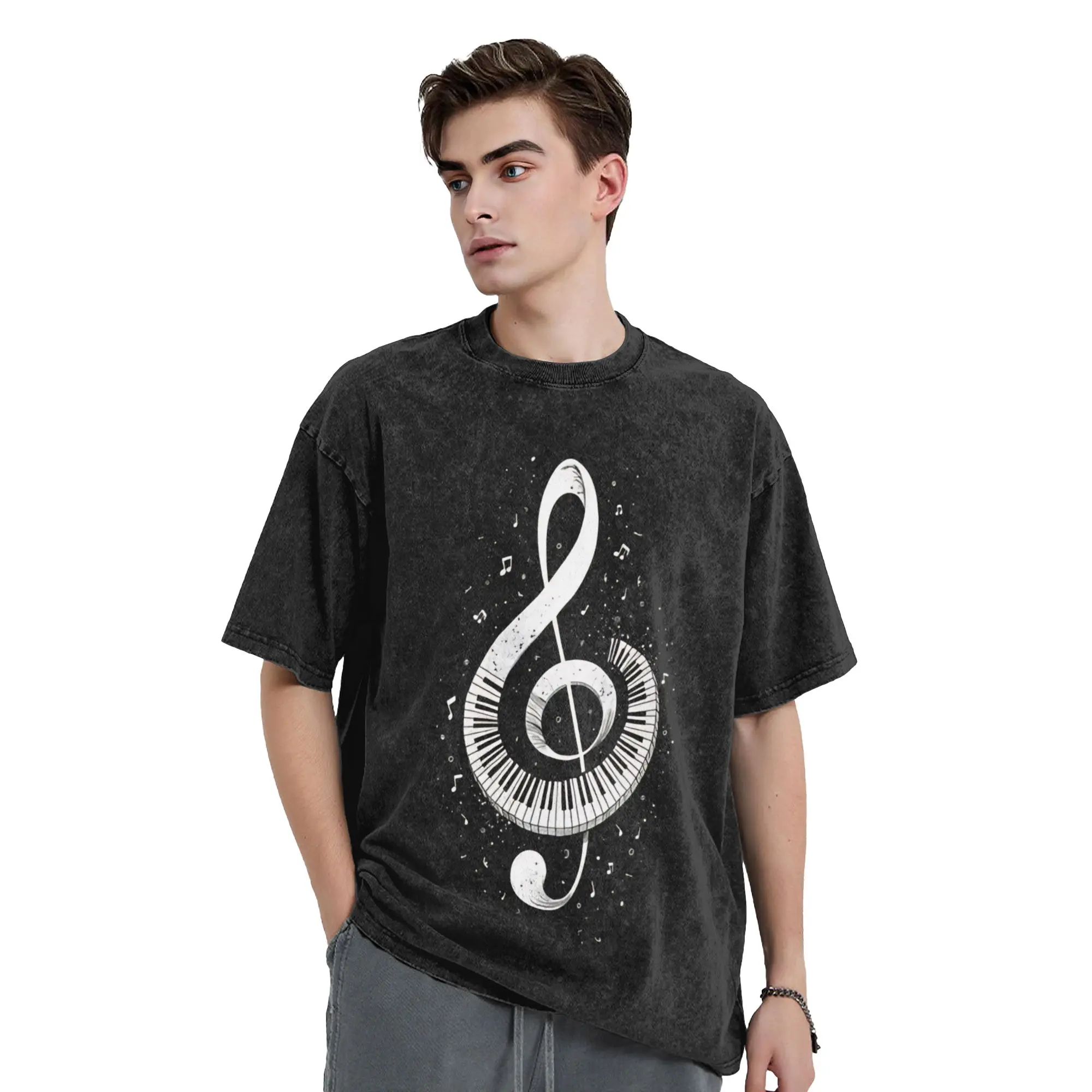 Piano Key Treble Clef  T-Shirt for Men  Leisure Pure Cotton Tee Shirt Crewneck Short Sleeve T Shirts Gift Idea Tops