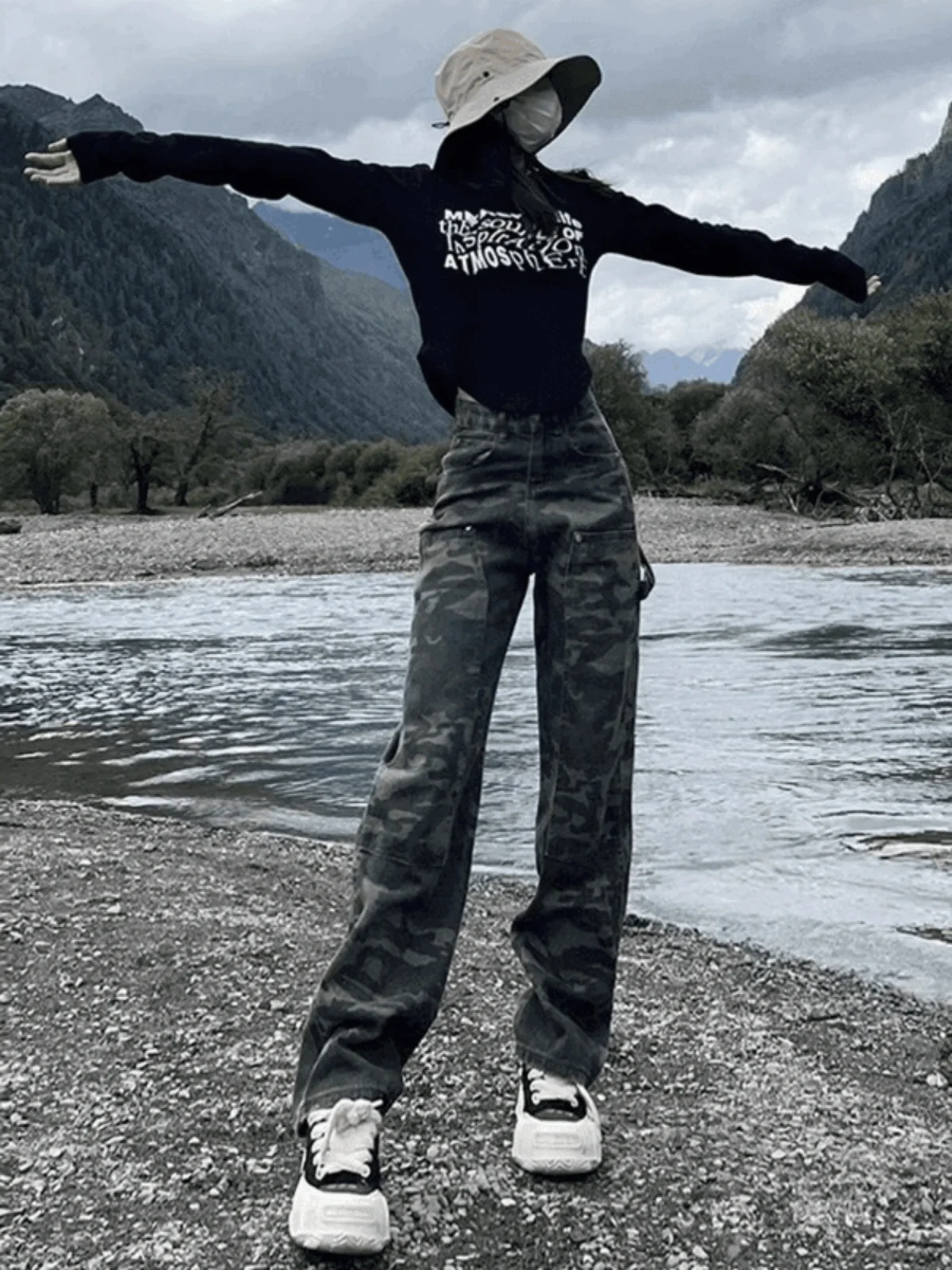 

High Waist Deconstructed Straight Leg Men's Jeans Retro Streetwear Camouflage Workwear American Vibe Youth Faion Denim Pants