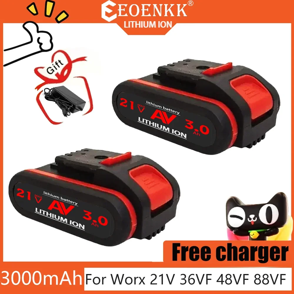 18/21V 3000mAh Rechargeable Lithium Ion Battery For Worx 21V 36VF 48VF 88VF Cordless Screwdriver Power Tools Replacement Battery