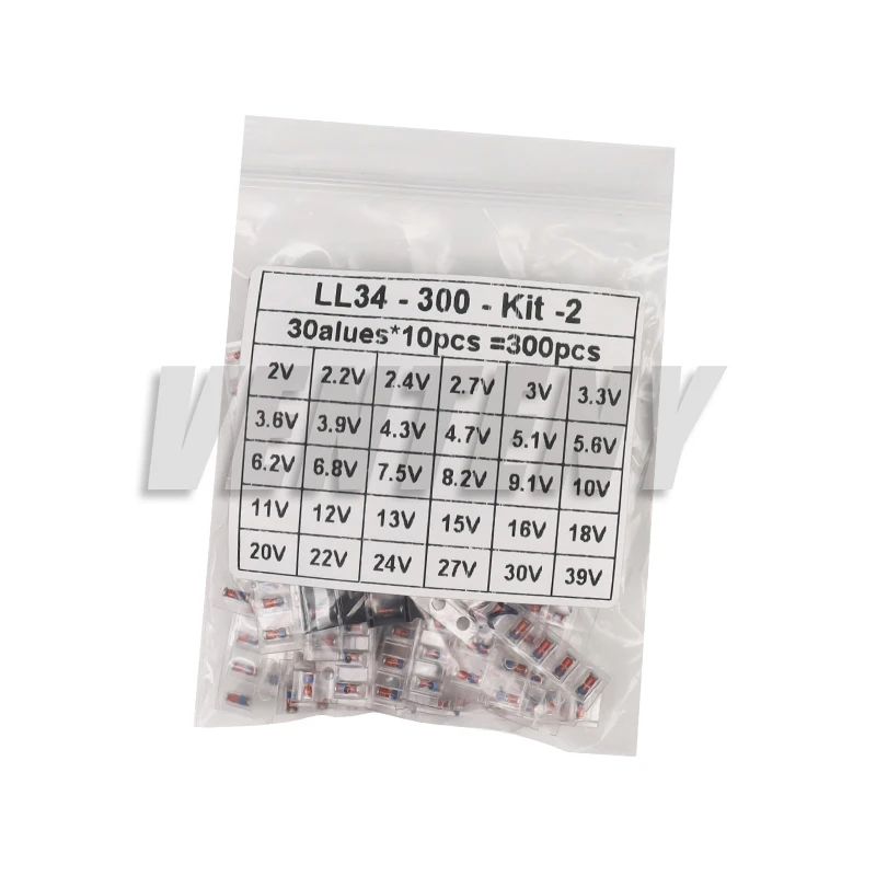 300PCS SMD LL34 Zener Diode Kit 0.5W 1/2W 3Va-24V 2V-39V SMD Diode Set 1N4148