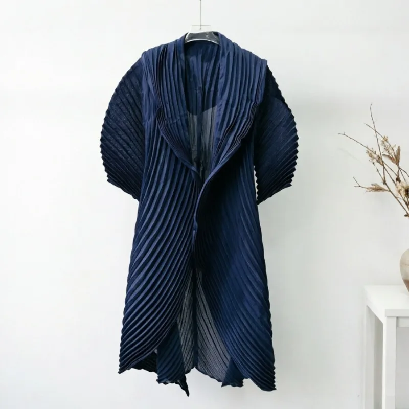 Miyake Pleated Cardigan 2026 Autumn New Simple Casual Fashion Elegant Tie-Up Coat Loose Plus Size Non-Iron Women Non-Iron Trench