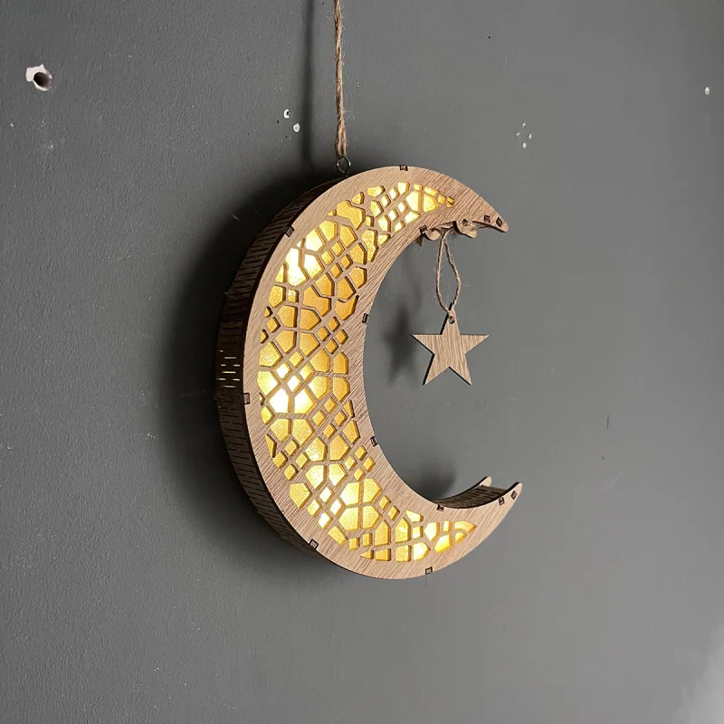 Border Middle East Arabic Decorative Moon LED Light Festival Wooden Crafts Home Decoration