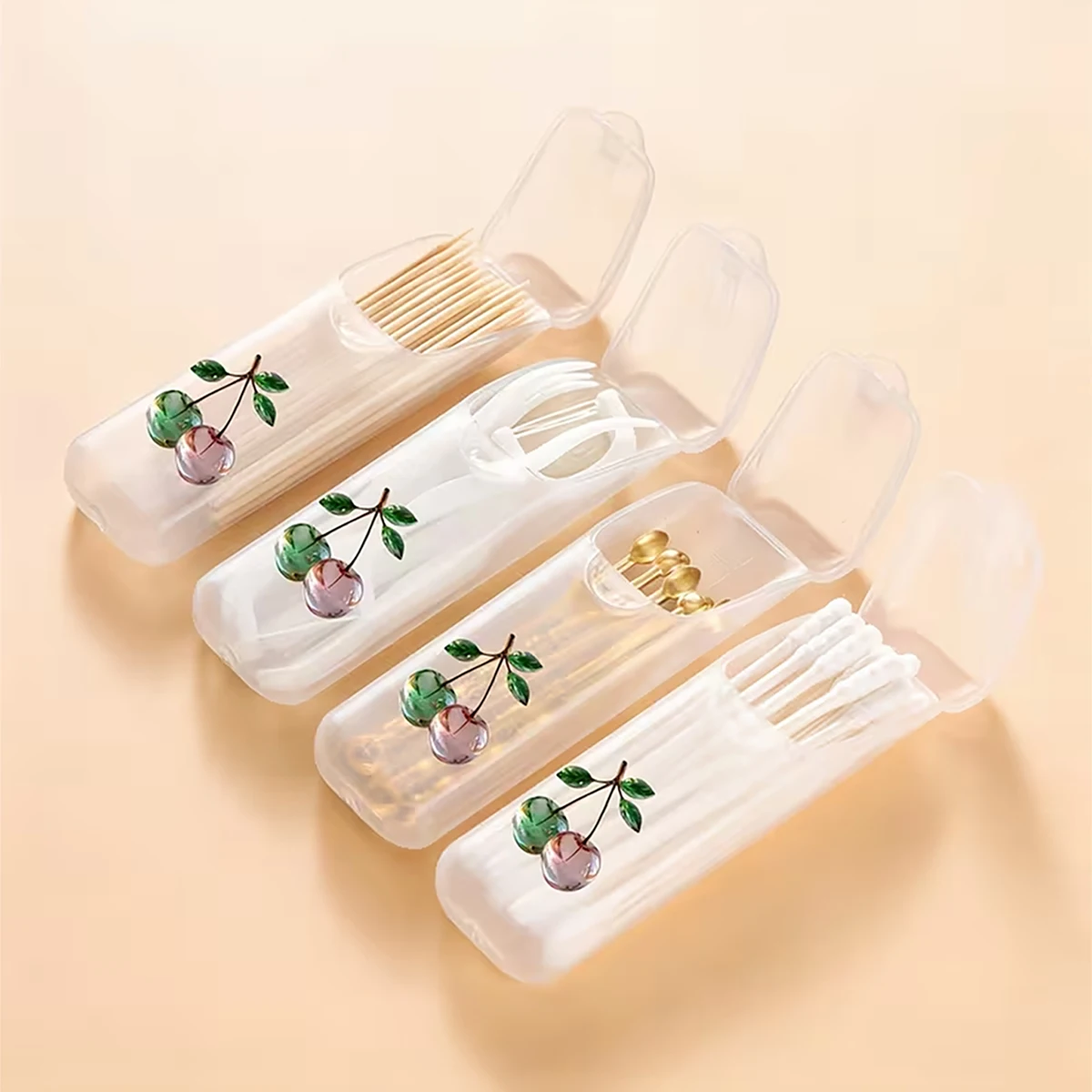 1/2/4 Stück Tragbare Reise-Aufbewahrungsbox mit schönem Kirschmuster – Organizer für Zahnstocher, Zahnseide, Pillen und Alltagsgegenstände, kompakt und praktisch, Reise-Aufbewahrungsbox,