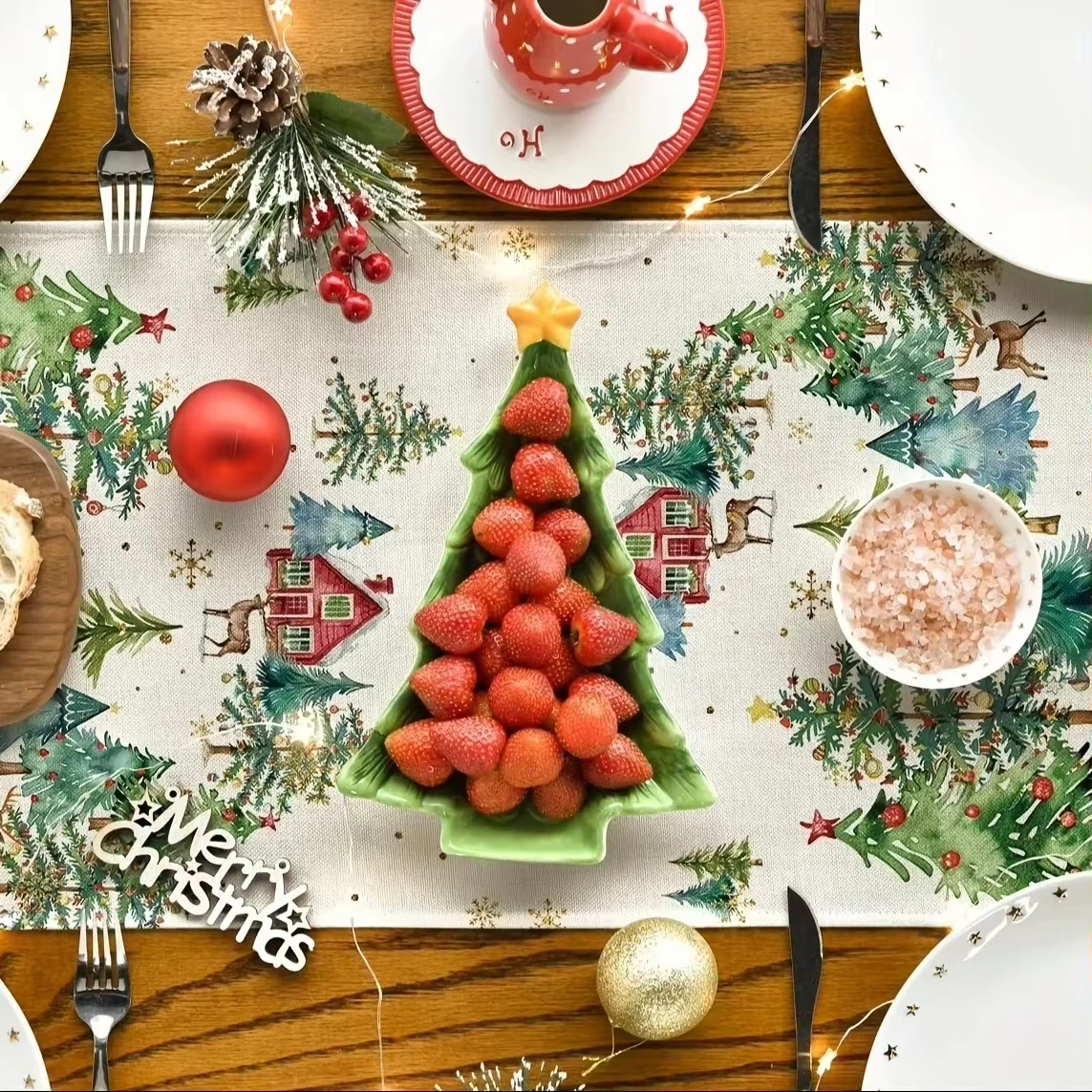 Festive Evergreen Table Runner High Quality Fabric Essential Home Decor Versatile Design