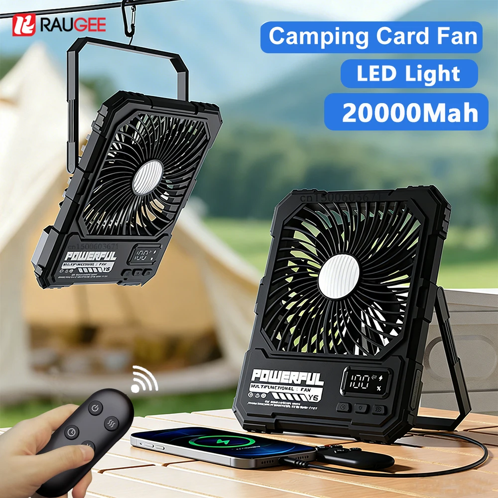 

Вентилятор для кемпинга, 20000 мАч, перезаряжаемый через USB, складной вентилятор для палатки, потолочный вентилятор с крючком и подсветкой, персональный настольный USB-вентилятор
