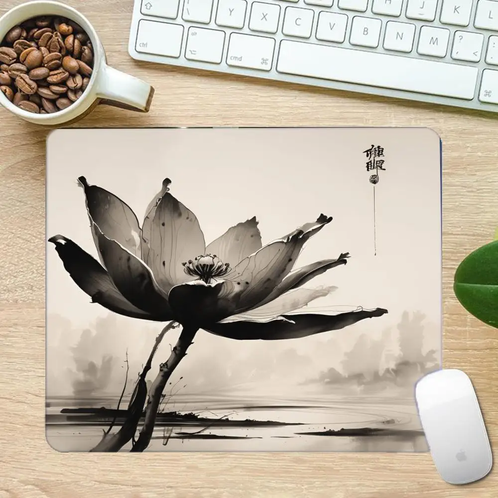 Monochrome Ink Wash Lotus Pond Chinese Water Town Landscape Table Mat Fit Large Size Laptop Learning Games Mat