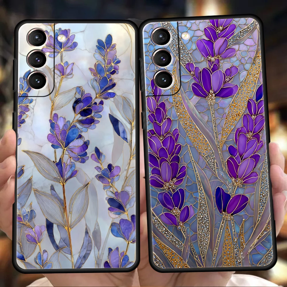 Phone Case for Samsung Galaxy S26 S25 S24 S23 S22 S20 S21 FE Ultra S25Edge Plus Soft TPU Cover Lavender Flower Painting Pattern