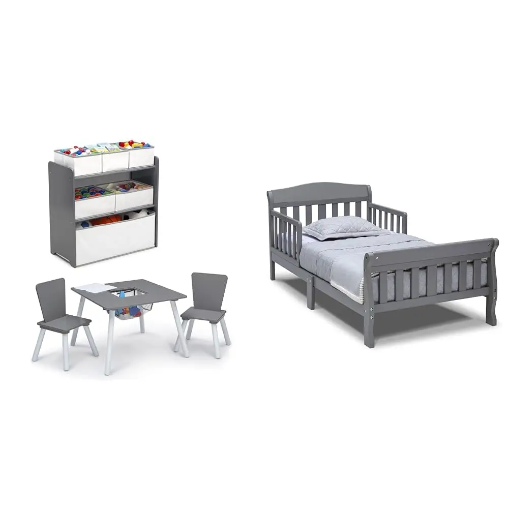 4-Piece Toddler Playroom Set, Grey/White & Canton Toddler Bed, Greenguard Gold Certified, Grey