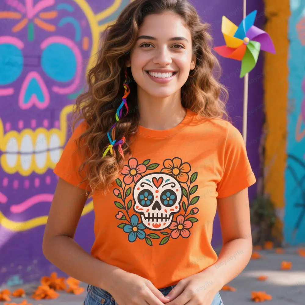 

Sugar Skull Shirt Dia De Los Muertos TShirt Day of The Dead Calavera Tee Colorful Floral Skull Shirt Mexican Folk Men Women Tops