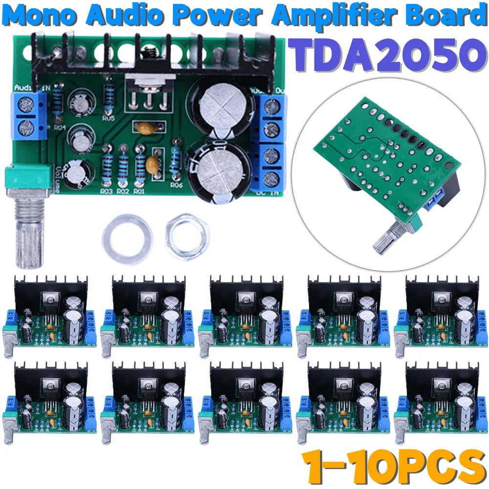 TDA2050 Stereo Amplifier Board 1-2A Audio Amplifier Output Module 10-100W Stereo Power Amplifier 1-Channel DC/AC 12-24V