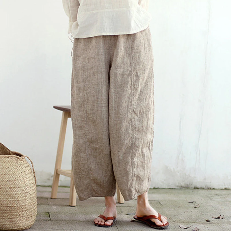 

Женские повседневные брюки из 100% льна длиной до щиколотки, новинка лета 2026, винтажный стиль, свободные, удобные, женские брюки-шаровары M2513