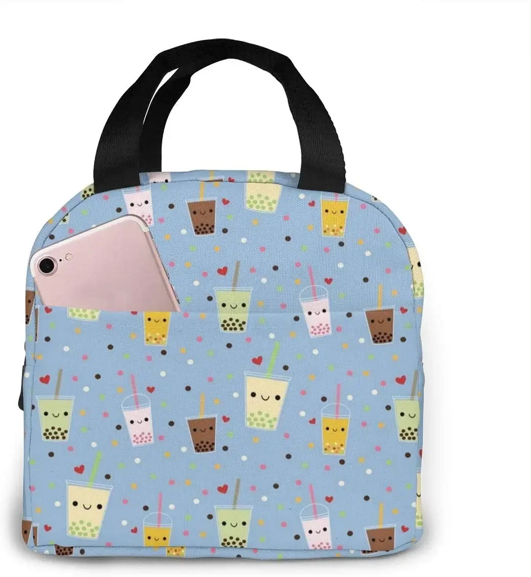 Happy Boba Bubble Tea Lunch Bag For Picnic Pouch Thermal Cooler Tote Bento Meal Prep Cute  Big Leakproof Soft s  Box