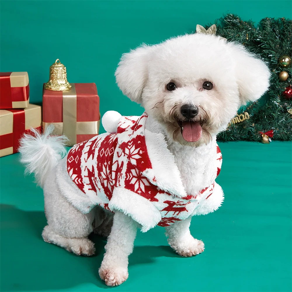 Dog Clothes Chrismas Plush Sweaters For Small Dogs Warm Winter Cats Puppy Small Dog Pet Clothing Xmas Style Pet Supplies