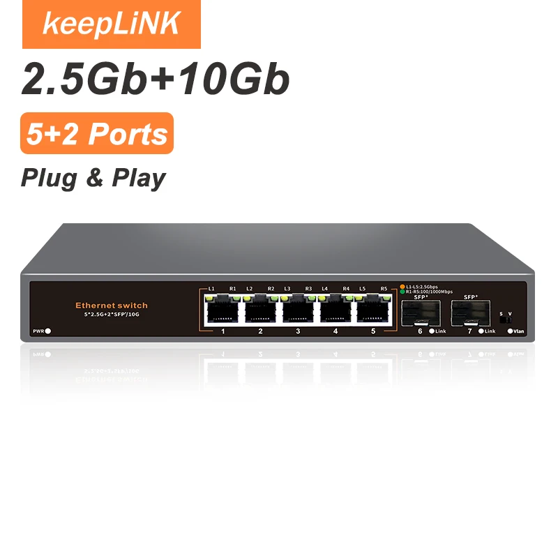 

KeepLiNK 7-Port Multi-Gigabit Switch | 5 x 2.5Gb Ethernet + 2 x 10Gb SFP+ | Unmanaged | Plug & Play | High-Speed Connectivity