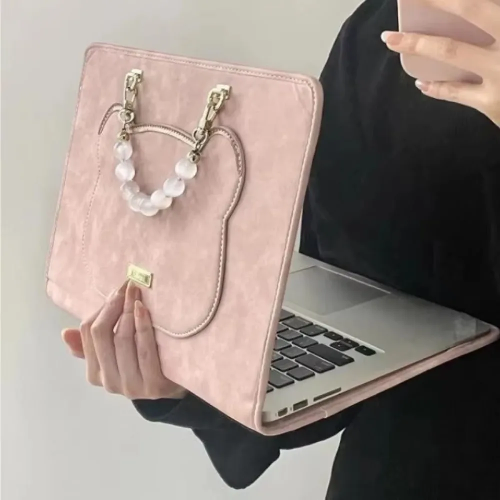 13/14/15.6inch Pink Laptop Sleeve PU Fashion Laptop Protective Case Y2k with Chain Laptop Bag for Macbook/Lenovo/Xiaomi/Huawei