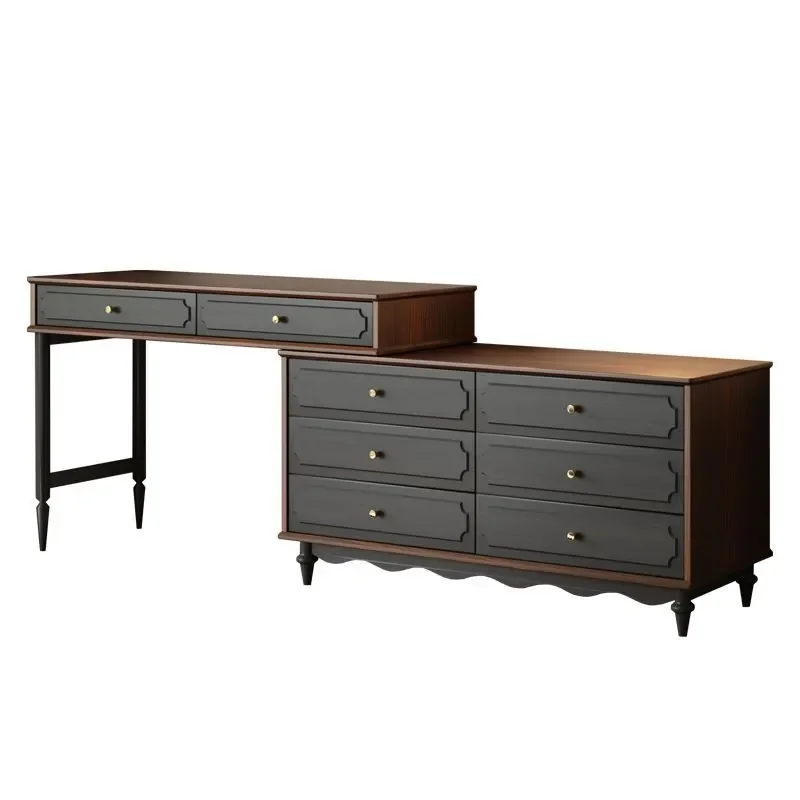Retro Rubber Wood Medium Antique American Dresser with Mirror for Small Apartment Bedroom Living Room Retractable Adult