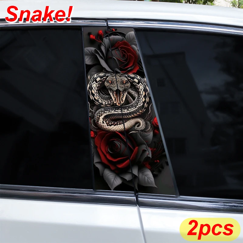 2 Stück Schlangen-Rosen-Totenkopf Auto B-Säulen-Vinyl-Aufkleber Wasserdichter Aufkleber DIY Dekorationsaufkleber für Autotürsäule