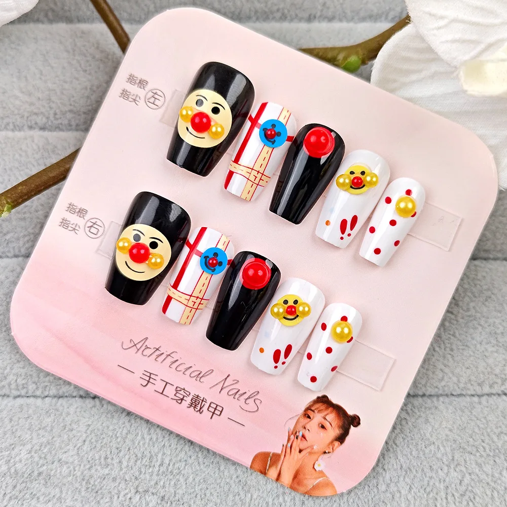 

Новые минималистичные наклейки для ногтей в стиле балета с улыбающимся клоуном, милые клетчатые стикеры для маникюра 2026 года