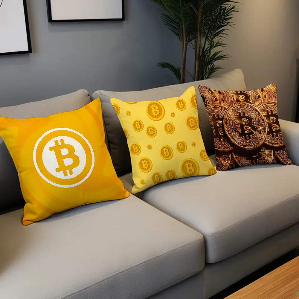 Btc Bitcoin Crypto Cryptocurrency cushion cover Pillow Case Cushion Room Bedroom Headboard Sofa Living Backrest Car Square