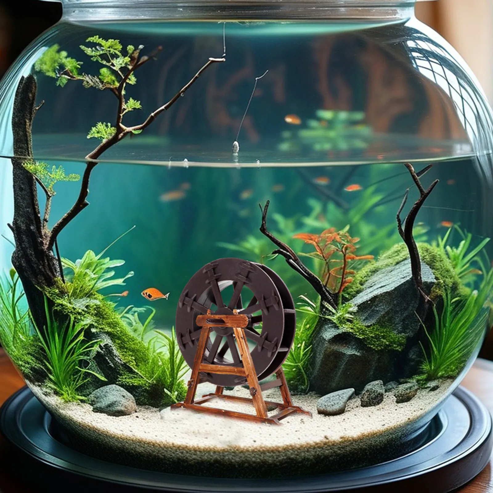 4Pcs Water Wheel Rotating Miniature Plastic Simulation Garden Fountain Decoration Fish Tank Zen Tabletop Landscape DIY Ornament