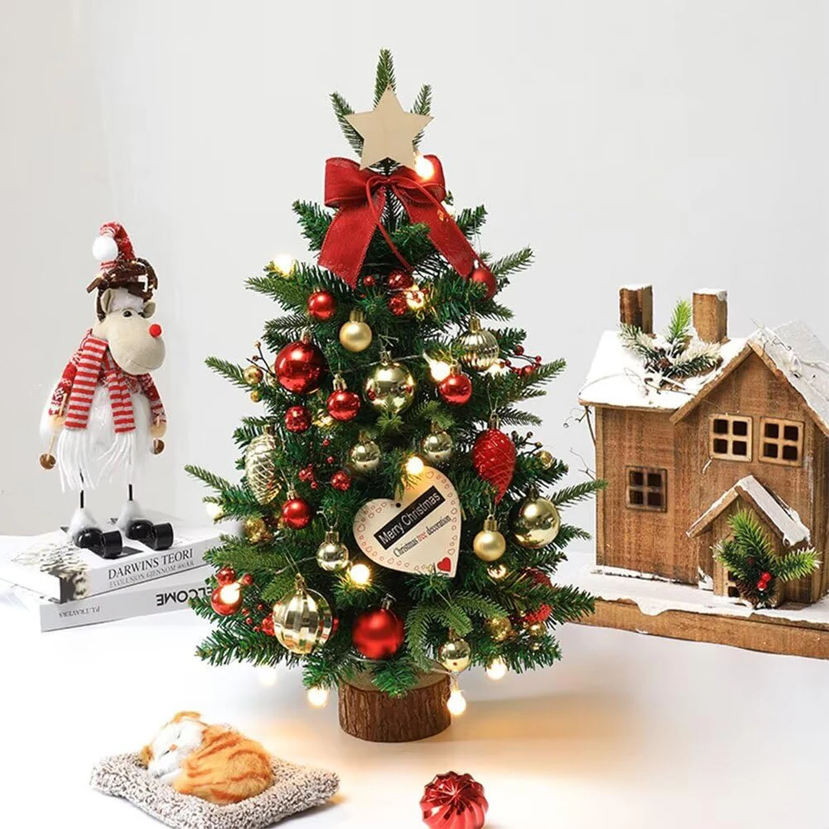 Mini Christmas Tree Tabletop Tree Christmas Decoration Mini Tree Ornaments Included LED Lights Atmosphere Store Home