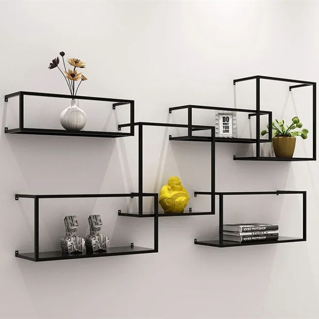 

Wall Wrought Iron Shelf Home Storage Rack Living Room Background Decoration Partition Potted Plant Frame Book
