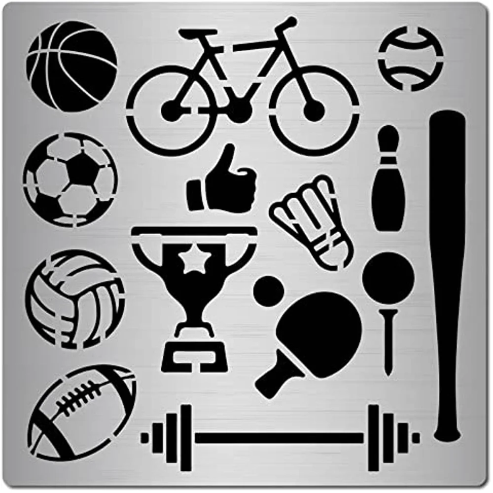 Pochoirs de sport en métal, Plaques de découpe, ballon de coupe, Football, basket-Ball, Rugby, vélo, médaille pour peinture, artisanat de bricolage pour Scrapbooking