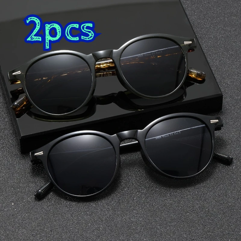 2 Stück Unisex Retro Runde UV-Sonnenbrillen, für alle Gesichtsformen, für den Außenbereich und den täglichen Gebrauch