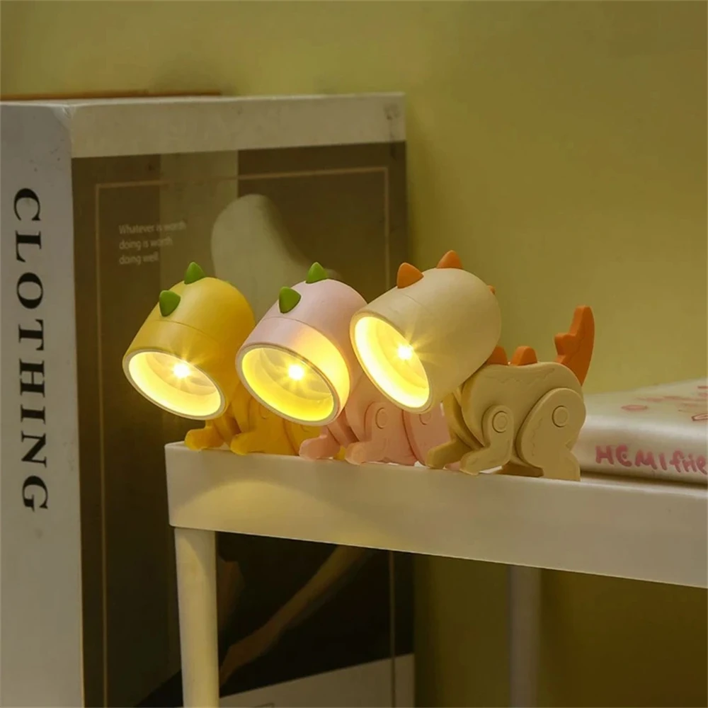 Mini Dinosaur LED Night Light Estilo Ins, Cartoon Pet, Candeeiro de mesa dobrável, Quarto infantil, Quarto de cabeceira, Decoração da sala de estar, Presente do estudante