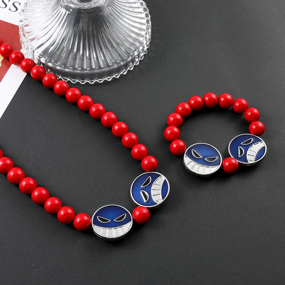 Anime red bead face bracelet and necklace, Portgas D. Ace, fashion accessory, cosplay party gift view 6
