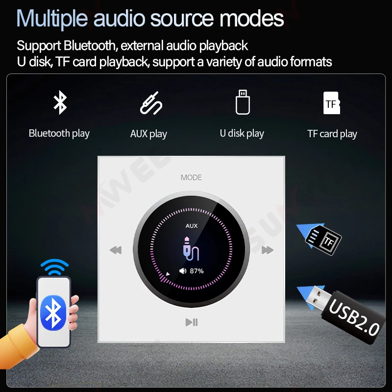 Bluetooth Home In Wall Amplifier Support USB/TF Card Panel 86 Standard Stereo Sound Player Audio control system ceiling speakers