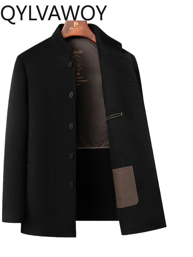 

QYLVAWOY 70% Wool Stand-Up Collar Woolen Coat Mid-Length Autumn Middle-Aged Elderly Lapel Woolen Chinese-Style Outerwear LJ2594