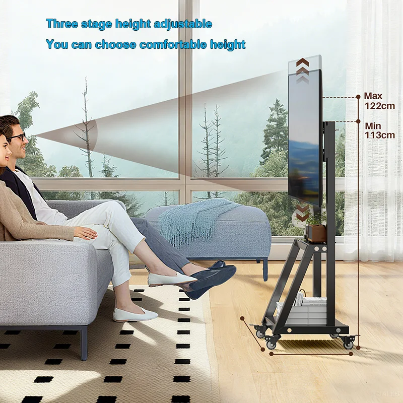 Mobile TV Stand on Wheels for 32-50 Inch TVs Rolling TV Cart Height Adjustable Heavy Duty Floor Portable TV Stand with Shelf image 2