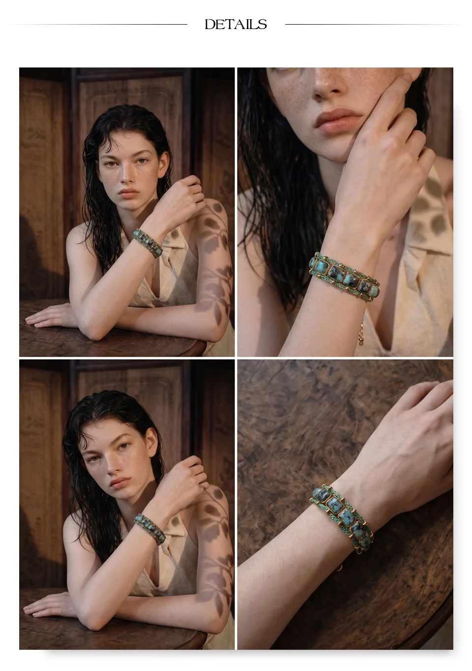 Yhpup Rhodochrosit Afrikanischer Türkis Stein Kettenarmband für Frauen Edelstahl Handgefertigter Exquisiter Schmuck – Detail 6