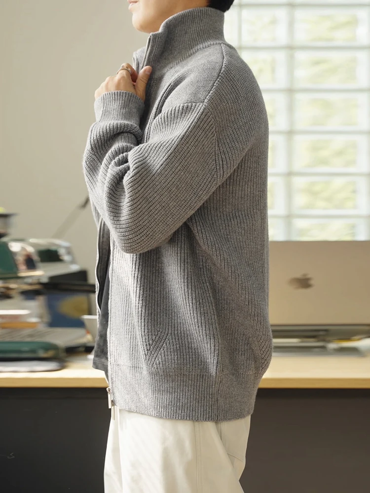 

Mature Ele Men's Knitted Sweater Winter Cardigan Jaet Lazy Sle High Collar American Retro Loose Fit Casual Wear