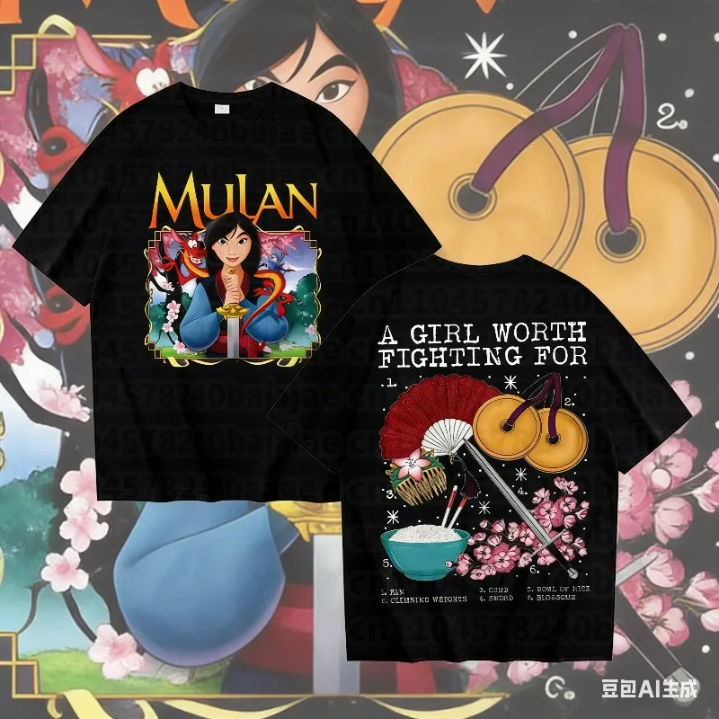 T-Shirt Disney Mulan pour vacances en famille, chemise pour femme et homme, princesse Disney Mulan, surdimensionné, manches courtes, Y2k