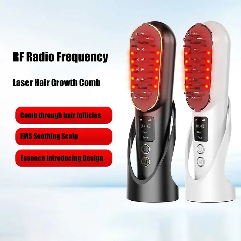 หวีนวดเลเซอร์หวีผมแสงสีแดง EMS RF Micro-current มัลติฟังก์ชั่นยา Hair Growth Instrument
