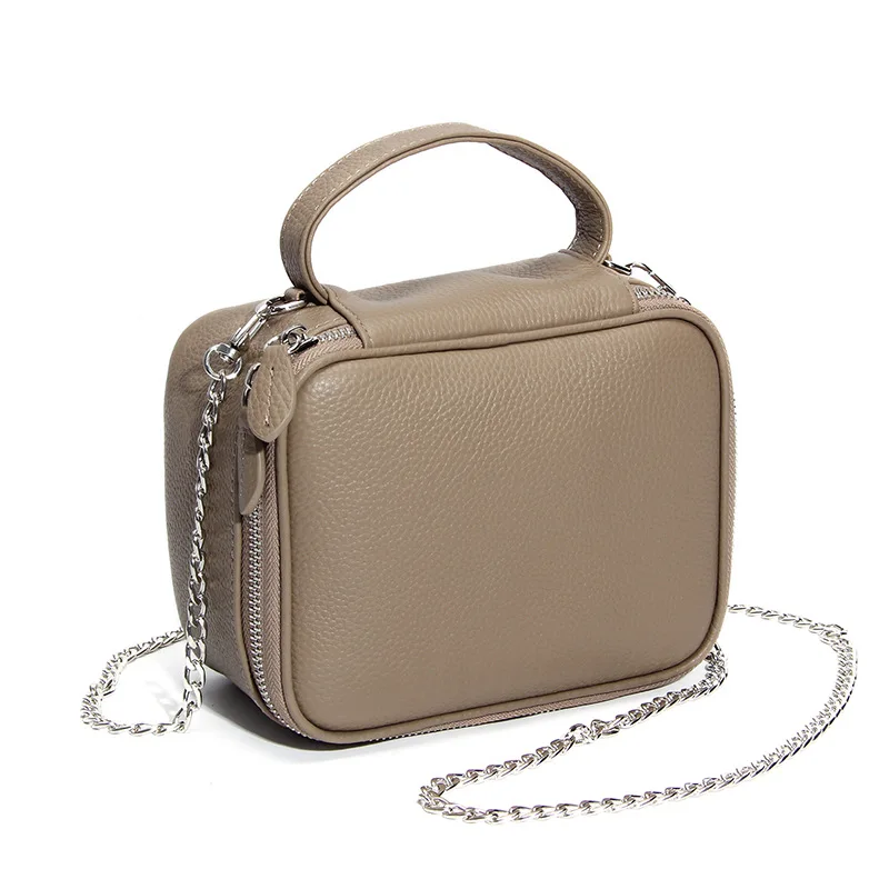 

Genuine Leather Square Mini Crossbody Bags - Detachable Chain & Handheld Handle Pouch, Daily Small Essentials Organizer