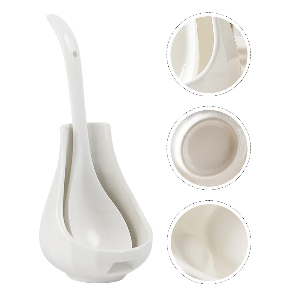 

1Set Soup Spoon Storage Rack Ceramic Kitchen Gadgets Practical Holder White Stylish Desktop Decoration
