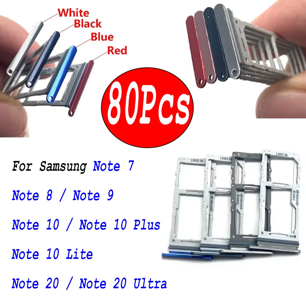 80Pcs,SIM Card Holder Tray chip slot drawer Holder Adapter Socket Parts For Samsung Note 7 8 9 10 Plus Lite 20 Ultra