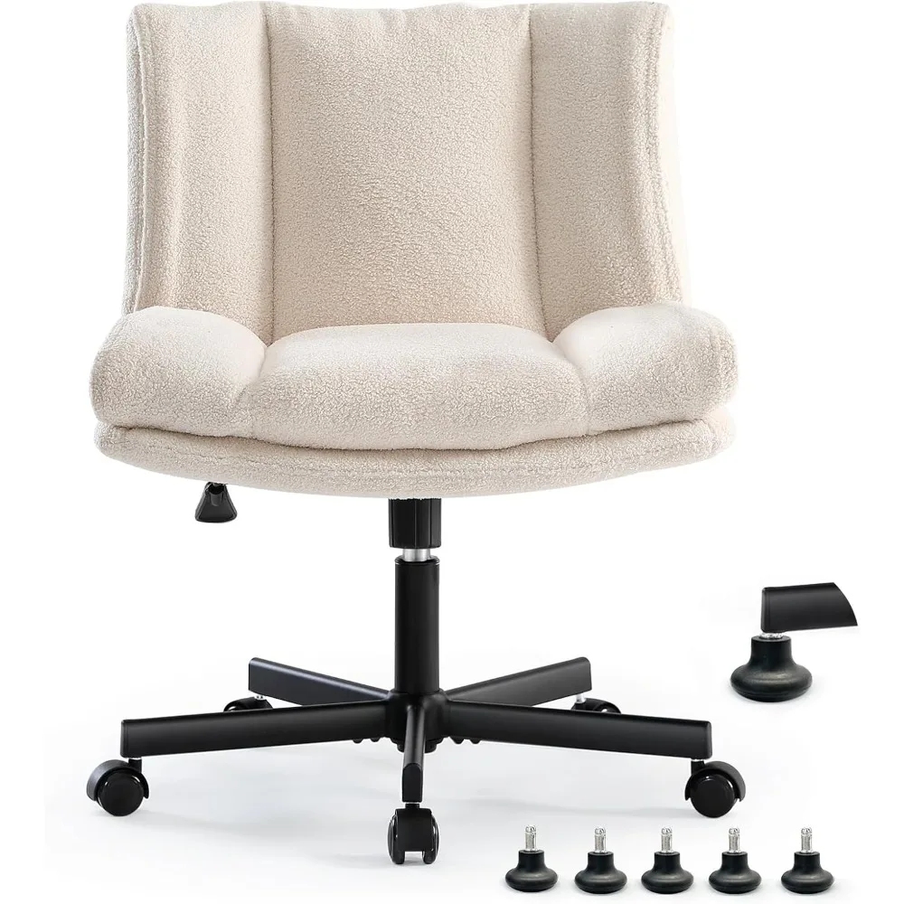 

Criss Cross Chair with Wheels, Furry Armless Desk Chair, Comfy Wide Seat Cross Legged Office Chair, Stylish Height Adjustable C