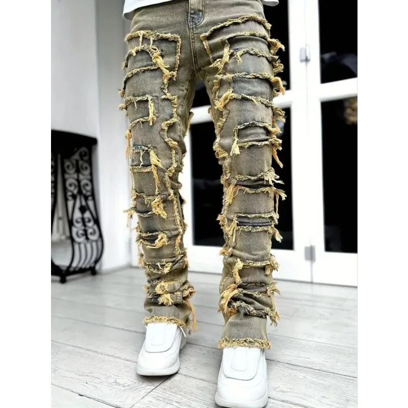 

Street Jeans Baggy Pants Y2k Clothes Fur Edge Men's Trousers for Man Straight Tube Cultivate Yourself Rap Style Jean Denim Tear