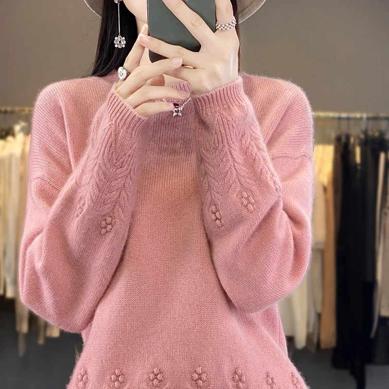 100% Merino Wool Sweater Women\'s Round Neck Jumper Top Fashion Slim Fit Knitted Bottom Sweater Autumn Winter Warm Cashmere sweat