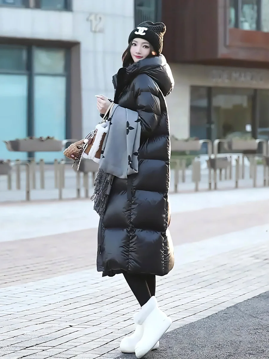 

High-End Women's Long Thiened White Du down Jaet Extreme Cold Resistant Warm Coat Commute Sle with Hat 2025 Winter New