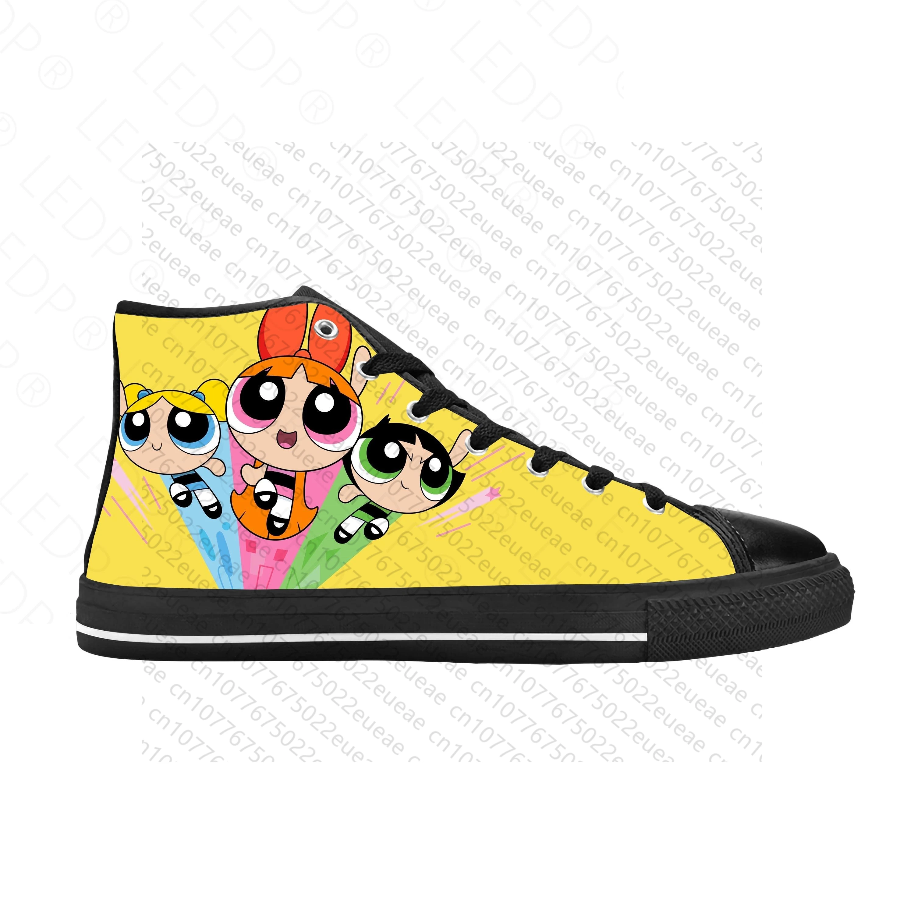 Power Girls Anime Cartoon Manga Comic Powerpuffs scarpe di stoffa Casual High Top confortevole traspirante stampa 3D uomo donna Sneakers