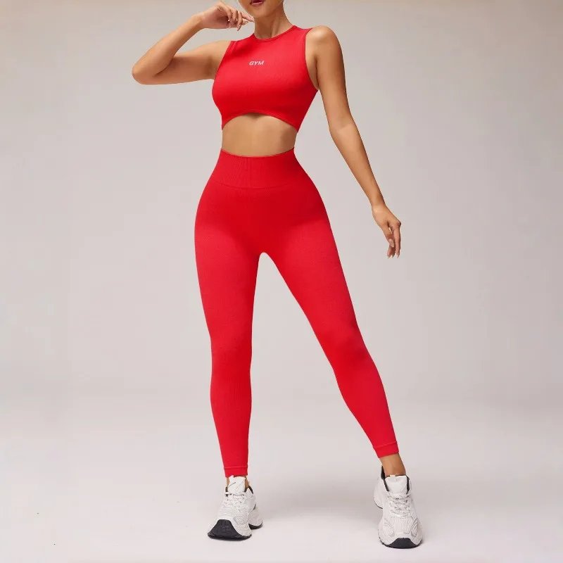 

2025 New Seamless Peach Hip Yoga Suit Women's Belly Tight Running Sports Fitness Vest Trousers