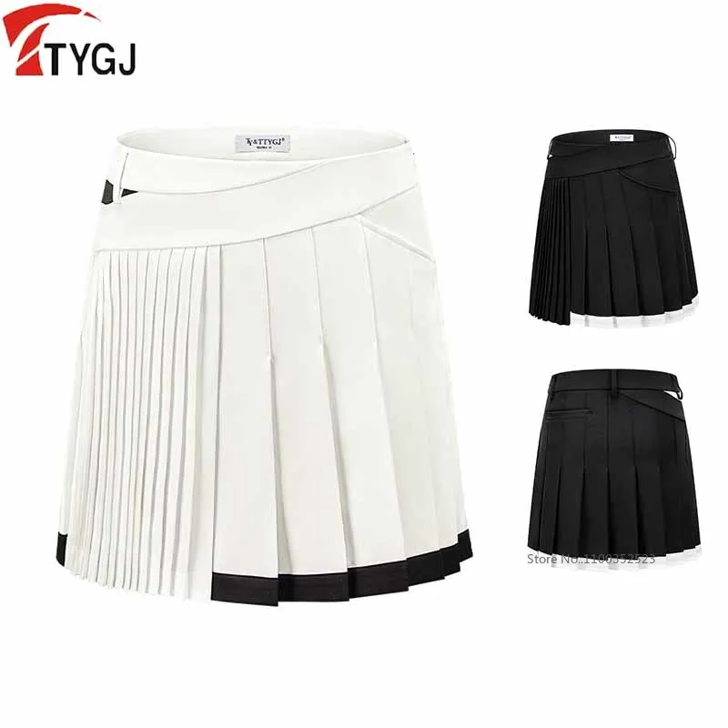 TTYGJ Golf Skirt Women High Waist Pleated Skirt Contrast Color Tennis Skort with Shorts for Ladies Sports Leisure Golf Culottes
