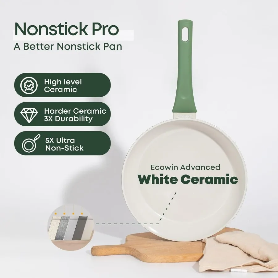 طقم أواني ومقالي مكون من 10 قطع، طقم أواني طهي غير لاصقة، طقم أواني طهي صحية من السيراميك غير سامة مع شركة He