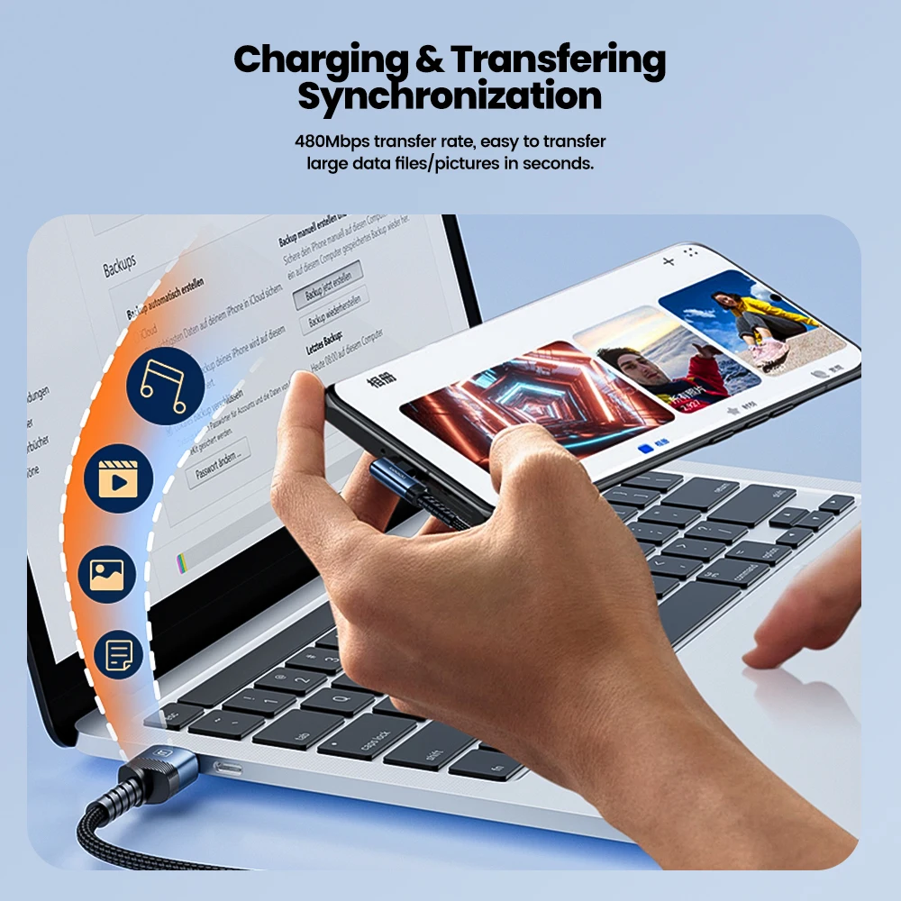 Toocki 90° Elbow USB A to Type C Cable 3A QC3.0 Blue Aluminum-Braided Fast Charging USB C Cable for iPhone 15 Samsung Power Bank
